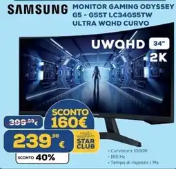Euronics Tufano Samsung Monitor Gaming Odyssey G5 - G55T LC34G55TW offerta