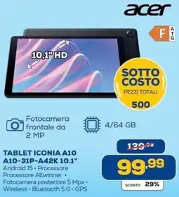 Euronics Bruno Acer Tablet Iconia A10 offerta
