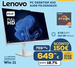 Euronics Tufano Lenovo PC Desktop AIO A105 offerta