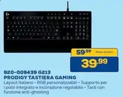Euronics Bruno Logitech tastiera gaming Prodigy G213 offerta