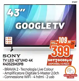 Expert Di Lella Sony TV LED 43" UHD 4K offerta
