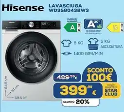 Euronics Tufano Hisense lavasciuga WD3S8043BW3 offerta