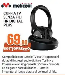 Extracoop Cuffia TV senza fili HP Digital Plus meliconi offerta