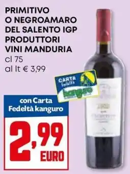 Kanguro Primitivo o Negroamaro del Salento IGP offerta