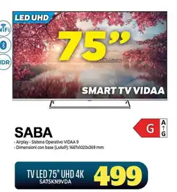 Gaer SABA TV LED 75" UHD 4K offerta