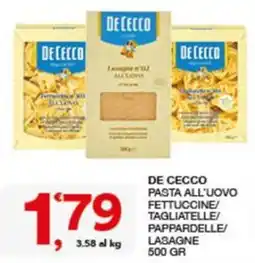 Quick Sisa De Cecco pasta all'uovo offerta