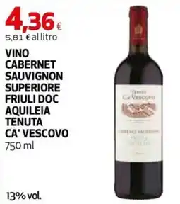 Extracoop Vino Cabernet Sauvignon Superiore Friuli Doc Aquileia Tenuta Ca' Vescovo offerta