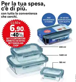 Extracoop Set 3 contenitori ermetici in vetro rettangolari Coop offerta