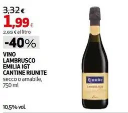 Extracoop Vino Lambrusco Emilia IGT Cantine Riunite offerta