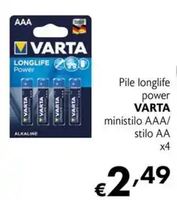 Maxi Supermercati Pile longlife power VARTA ministilo AAA/ stilo AA offerta
