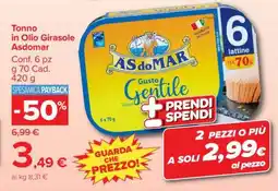 Carrefour Tonno in Olio Girasole Asdomar offerta