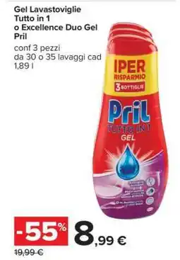 Carrefour Pril Gel Lavastoviglie Tutto in 1 o Excellence Duo Gel offerta