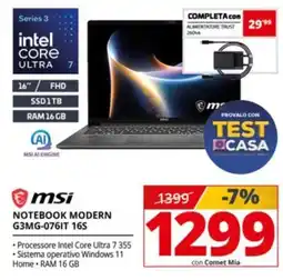 Comet msi NOTEBOOK MODERN G3MG-076IT 16S offerta