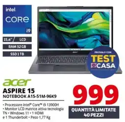 Comet Acer Aspire 15 Notebook A15-51M-96K9 offerta