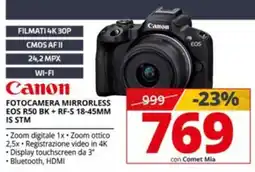 Comet Canon Fotocamera mirrorless EOS R50 BK + RF-S 18-45MM IS STM offerta