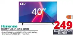 Comet Hisense SMART TV LED 40" 4K FHD 40A49S offerta