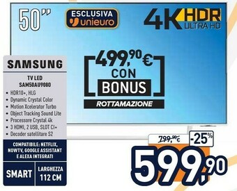 Unieuro Tv led sam50au9080 offerta