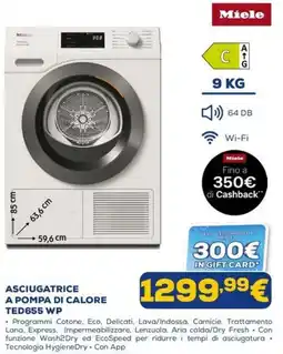 Euronics Asciugatrice a pompa di calore Miele TED655 WP offerta