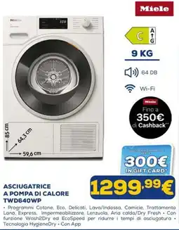 Euronics Asciugatrice a pompa di calore Miele TWD640WP offerta