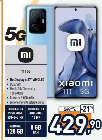 Unieuro Mi 11t 16,9 cm (6.67") doppia sim android 11 5g usb tipo-c 8 gb 128 gb 5000 mah blu offerta