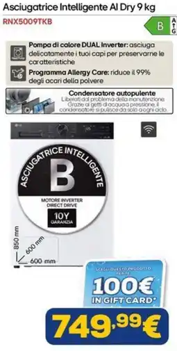 Euronics Asciugatrice intelligente LG Al Dry 9 kg offerta