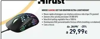 Trust gxt 960 mouse mano destra usb tipo a ottico 10000 dpi