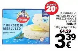 Supermercati Gulliver 2 burger di merluzzo con prezzemolo e limone Findus offerta