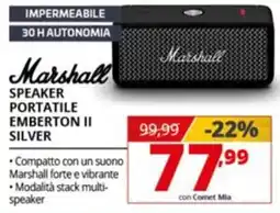 Comet Marshall speaker portatile emberton ii silver offerta