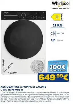 Euronics Asciugatrice a pompa di calore Whirlpool offerta