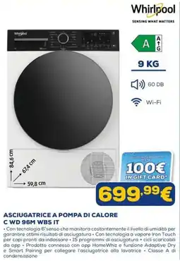 Euronics Whirlpool asciugatrice a pompa di calore offerta