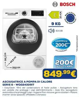 Euronics Asciugatrice a pompa di calore Serie 6 - WQG243D9IT Bosch offerta