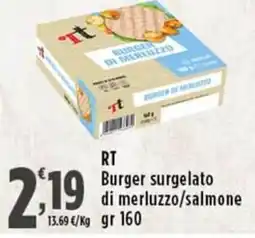 Rossotono Carrefour RT Burger surgelato di merluzzo/salmone offerta