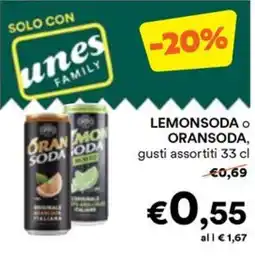 Unes Lemonsoda o Oransoda offerta