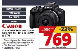 Comet Canon fotocamera mirrorless eos r50 bk + rf-s 18-45mm is stm offerta