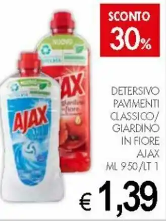 PrestoFresco Ajax Detersivo Pavimenti Classico/Giardino in Fiore 950ml/1lt offerta