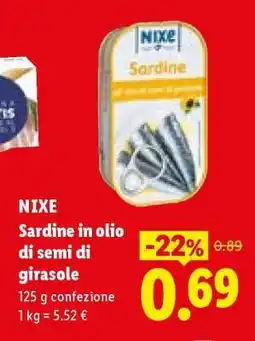 Lidl NIXE Sardine in olio di semi di girasole offerta