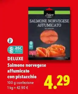 Lidl DELUXE Salmone norvegese affumicato con pistacchio offerta