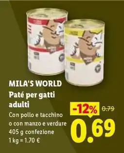 Lidl MILA'S WORLD Paté per gatti adulti offerta