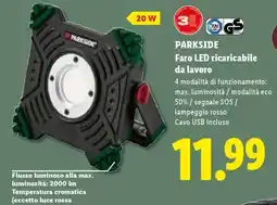 Lidl PARKSIDE Faro LED ricaricabile da lavoro offerta