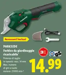 Lidl PARKSIDE Forbice da giardinaggio ricaricabile offerta