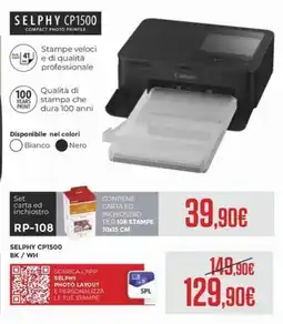 Euronics Canon Selphy CP1500 offerta
