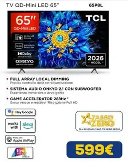 Euronics TCL 65" QD-Mini LED TV offerta