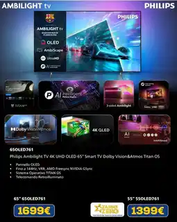 Euronics Philips Ambilight TV 4K UHD OLED 65" Smart TV Dolby Vision &Atmos Titan OS offerta