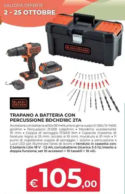 Progress Black+Decker Trapano a batteria con percussione Black+Decker BDCHD18C 2TA offerta