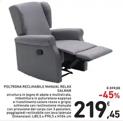 Spazio Conad Poltrona Reclinabile Manual Relax Salmar offerta