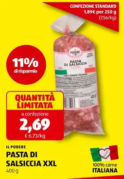 ALDI Il Podere pasta di salsiccia xxl offerta