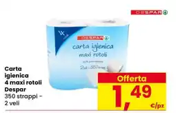 Eurospar Carta igienica 4 maxi rotoli Despar offerta