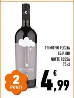 Conad PRIMITIVO PUGLIA I.G.P. BIO NOTTE ROSSA 75 cl offerta