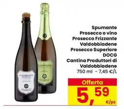 Eurospar Spumante Prosecco o vino Prosecco Frizzante Valdobbiadene Prosecco Superiore DOCG offerta