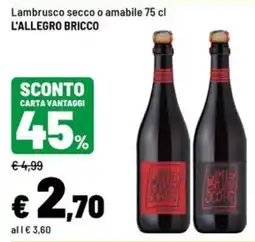 Iper La Grande Lambrusco secco o amabile L'Allegro Bricco offerta
